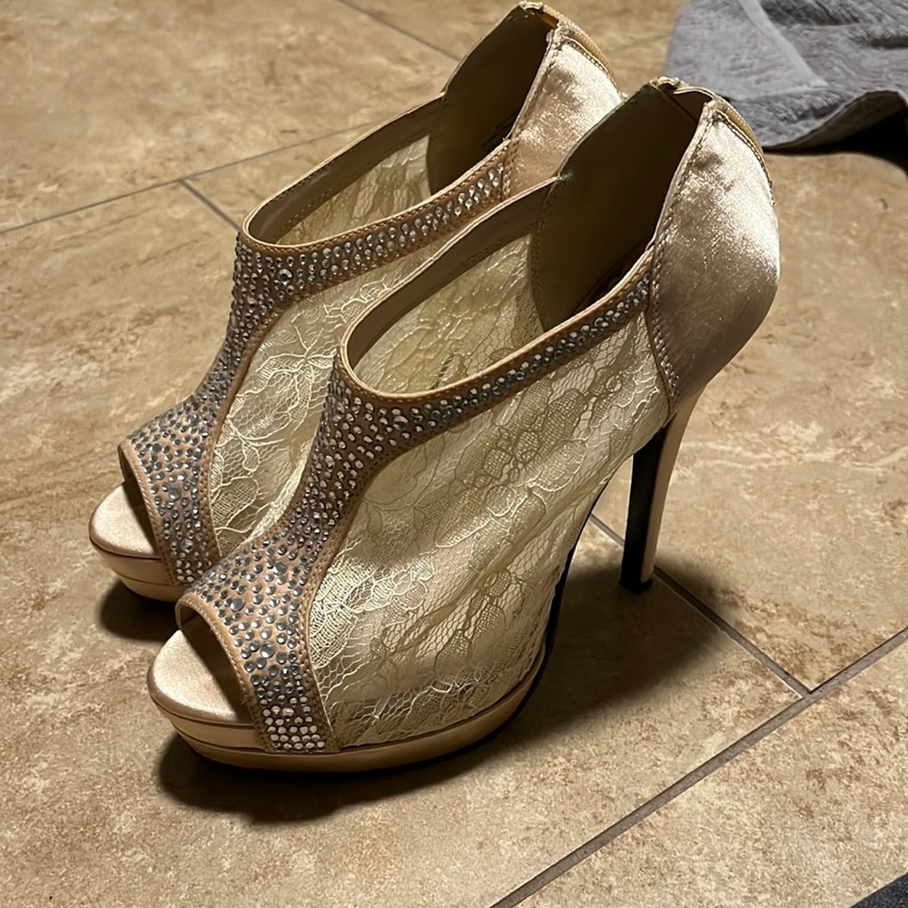 Rhinestone and lace 4” heels